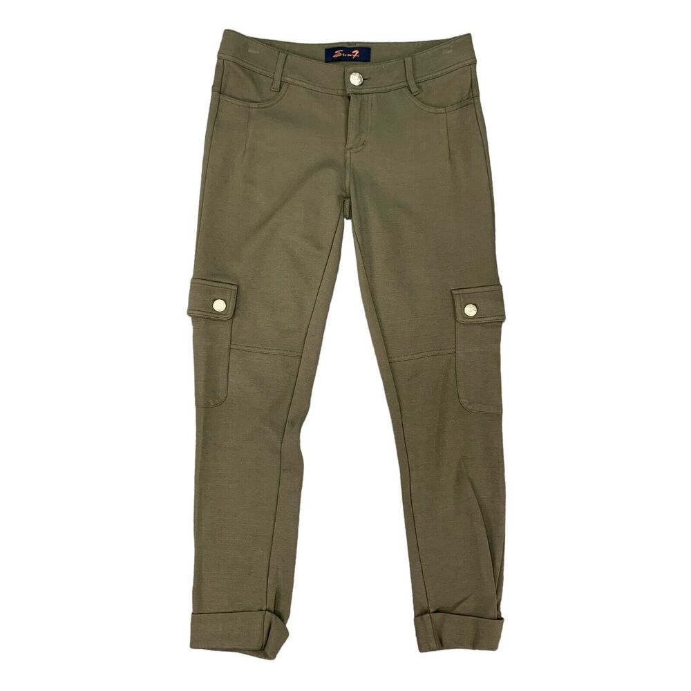 Seven7 Pants Womens 26 Moss Cargo Pockets Cuffed Hem Stretch Low Rise Cropped